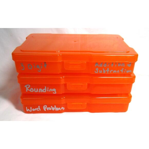 Bright Creations Three Orange Storage Boxes Plastic Transparent Snap Lid 4x6 Ins - Picture 2 of 3